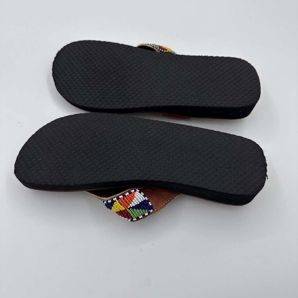 Handcrafted Multi-Color Beaded Leather Sandals Size 39 US 8 8.5 - Picture 5 of 5